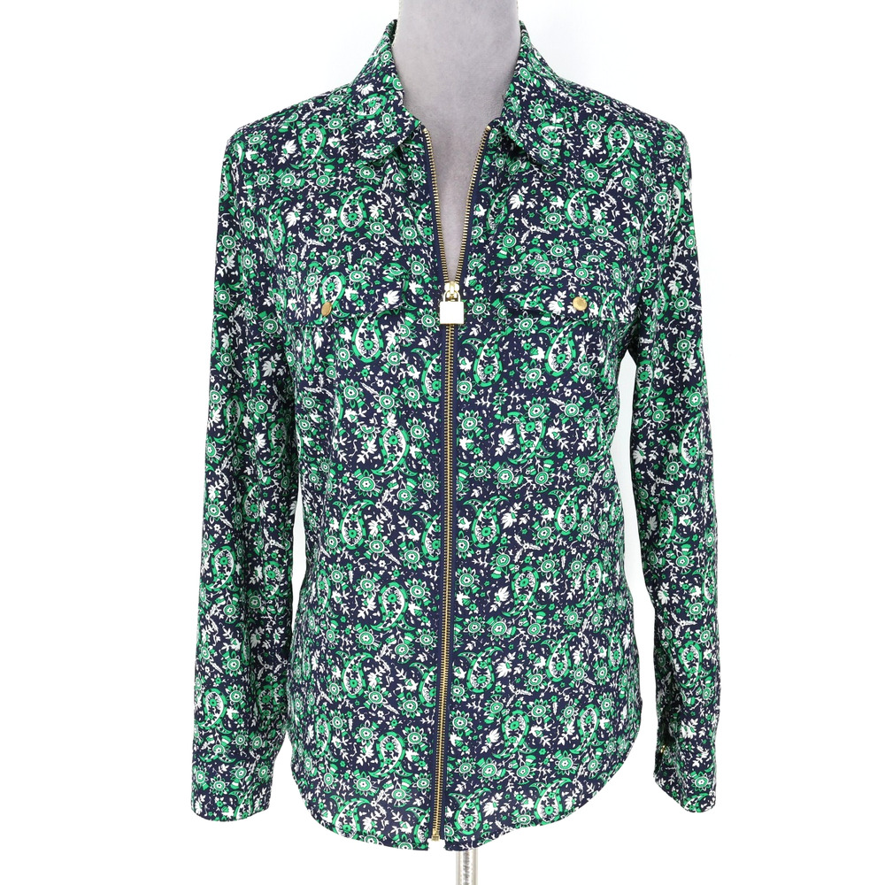 Michael Kors Jacket Womens Small Green Blue Ditzy Lightweight Full Zip Collared